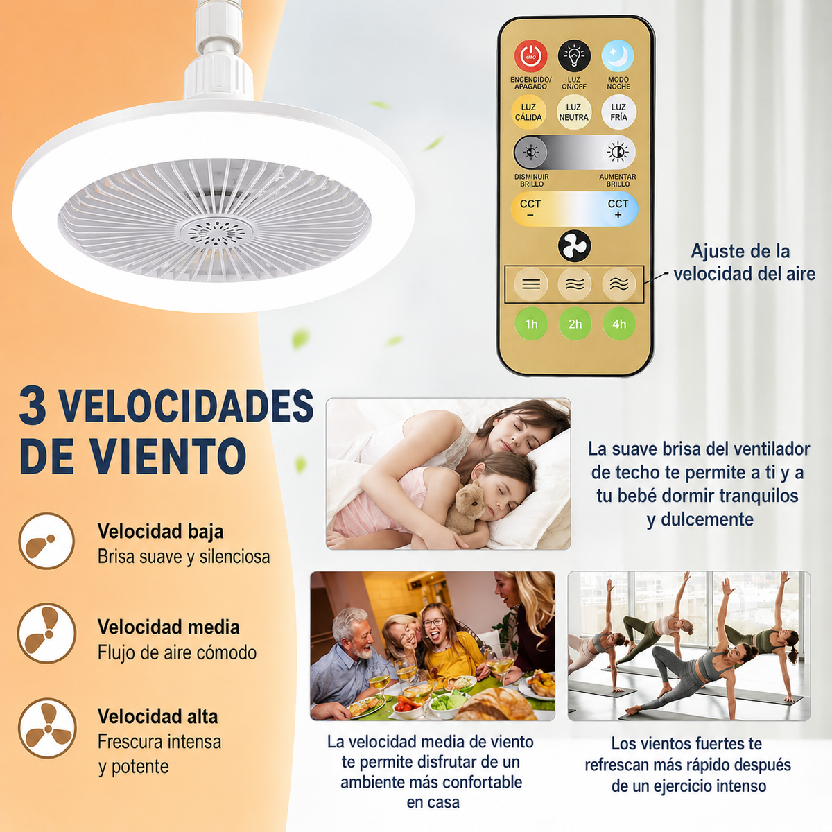 Lampara y ventilador de techo 2en1- LED multifuncionales con control remoto