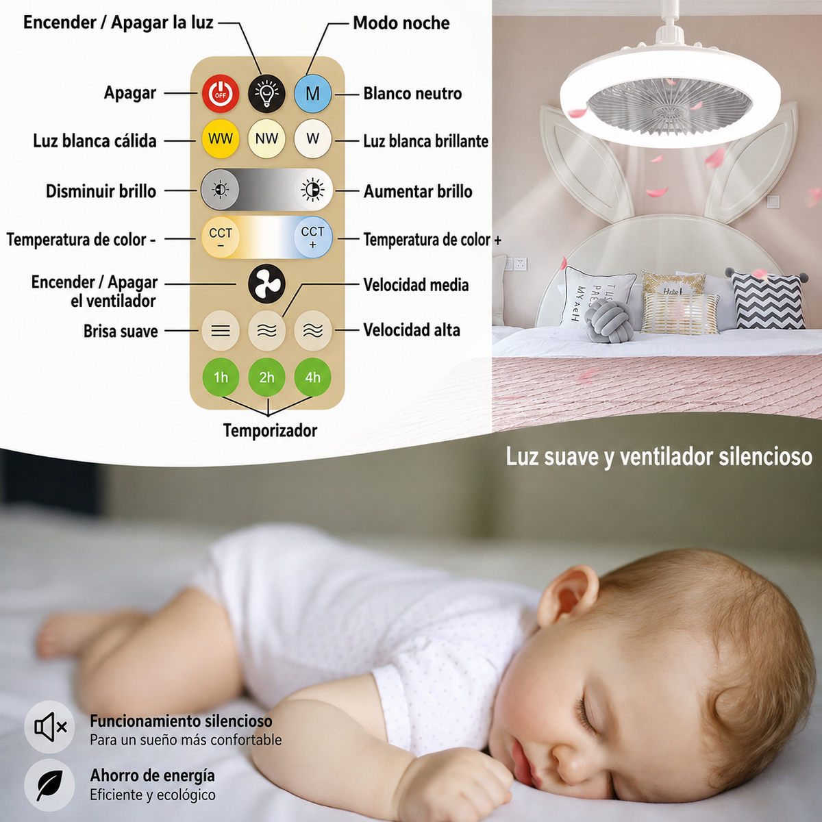 Lampara y ventilador de techo 2en1- LED multifuncionales con control remoto
