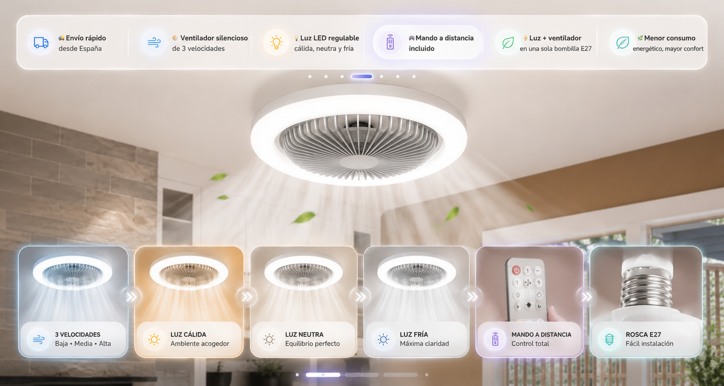 Lampara y ventilador de techo 2en1- LED multifuncionales con control remoto