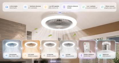 Lampara y ventilador de techo 2en1- LED multifuncionales con control remoto